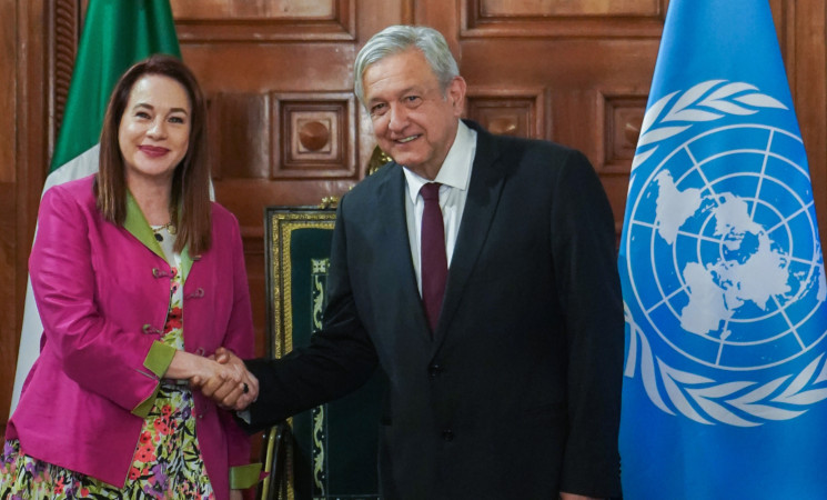 Recibe presidente López Obrador a presidenta de la Asamblea General de la ONU