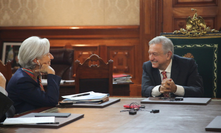 Presidente recibe a directora del FMI en Palacio Nacional